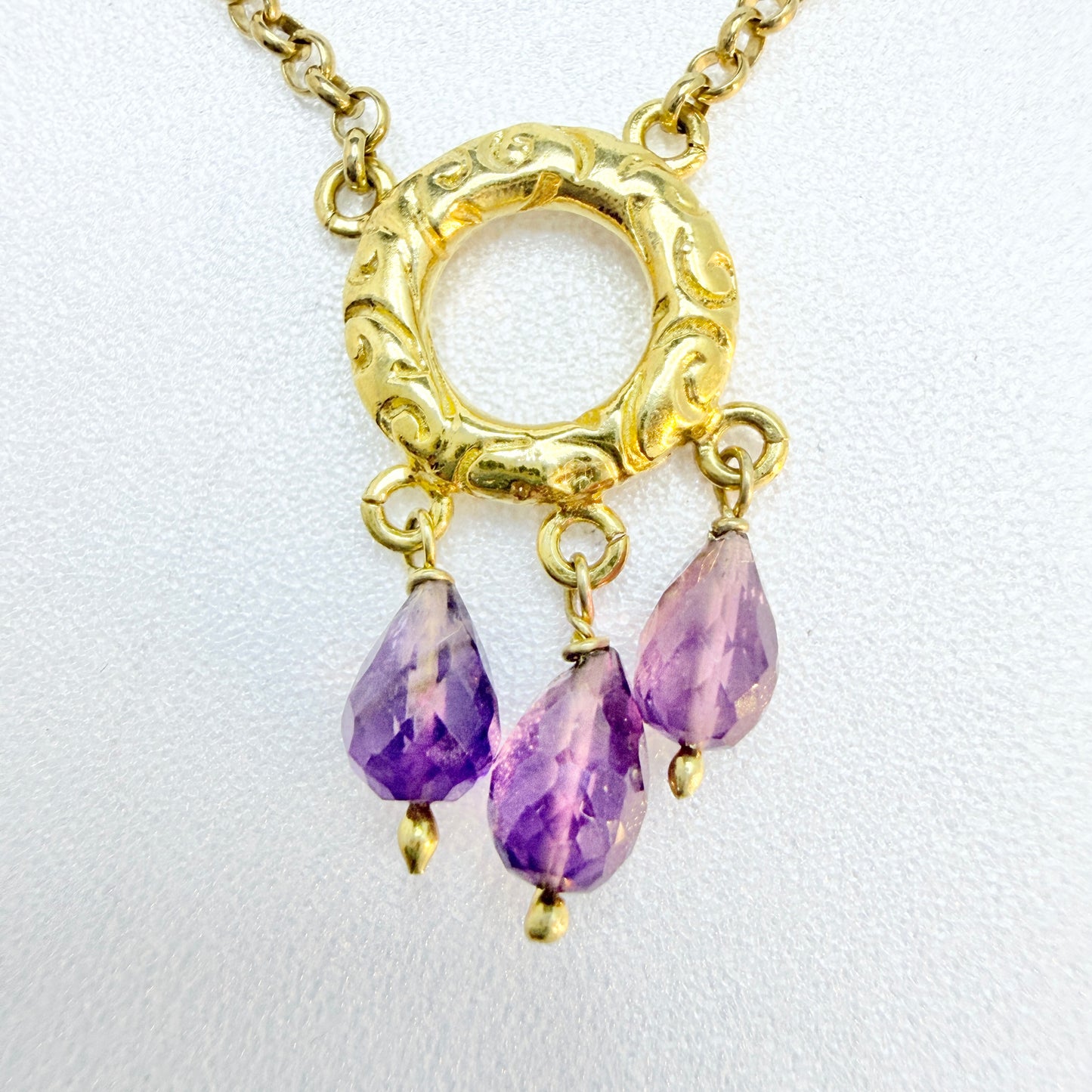 Italy, Vintage Sterling Silver Amethyst Pendant Necklace.