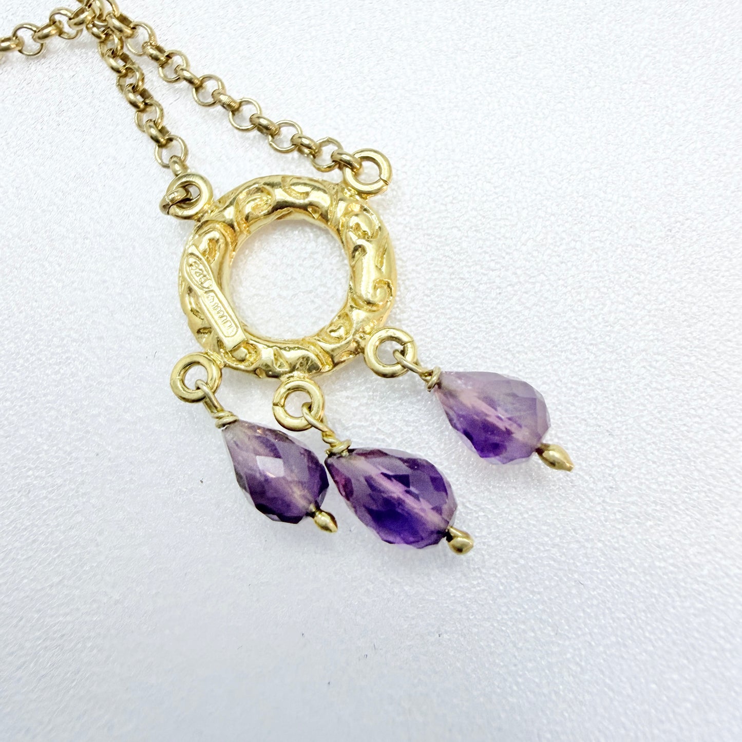 Italy, Vintage Sterling Silver Amethyst Pendant Necklace.