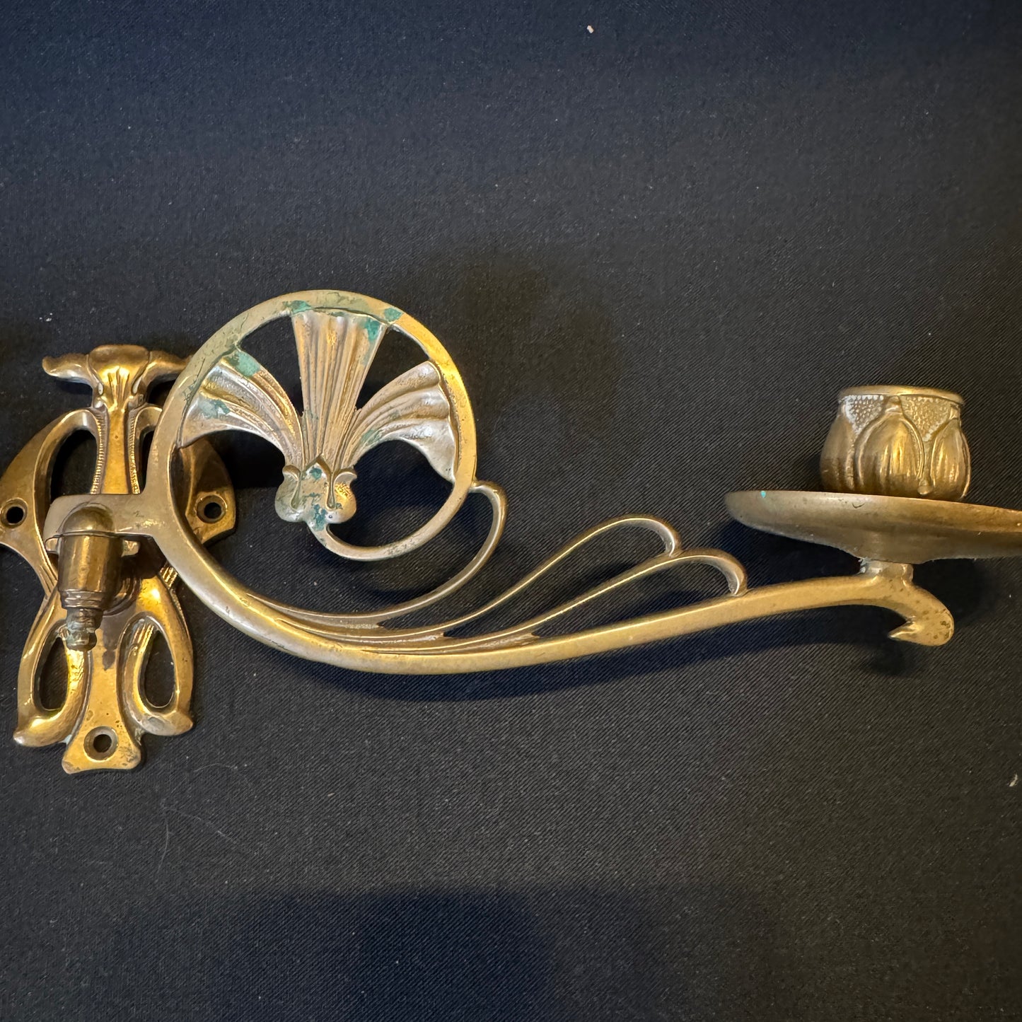 Antique ca 1920. Brass Piano Candle Sconces. Art Nouveau Jugendstill