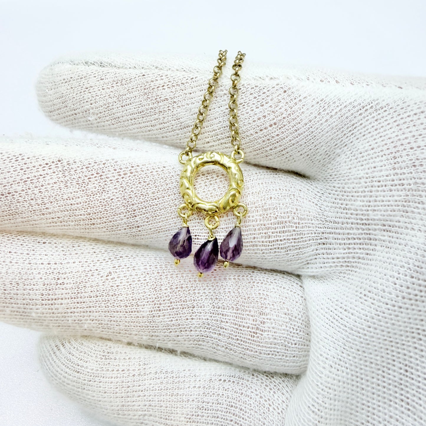 Italy, Vintage Sterling Silver Amethyst Pendant Necklace.