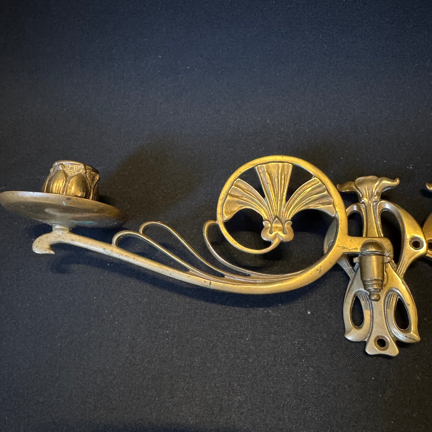 Antique ca 1920. Brass Piano Candle Sconces. Art Nouveau Jugendstill