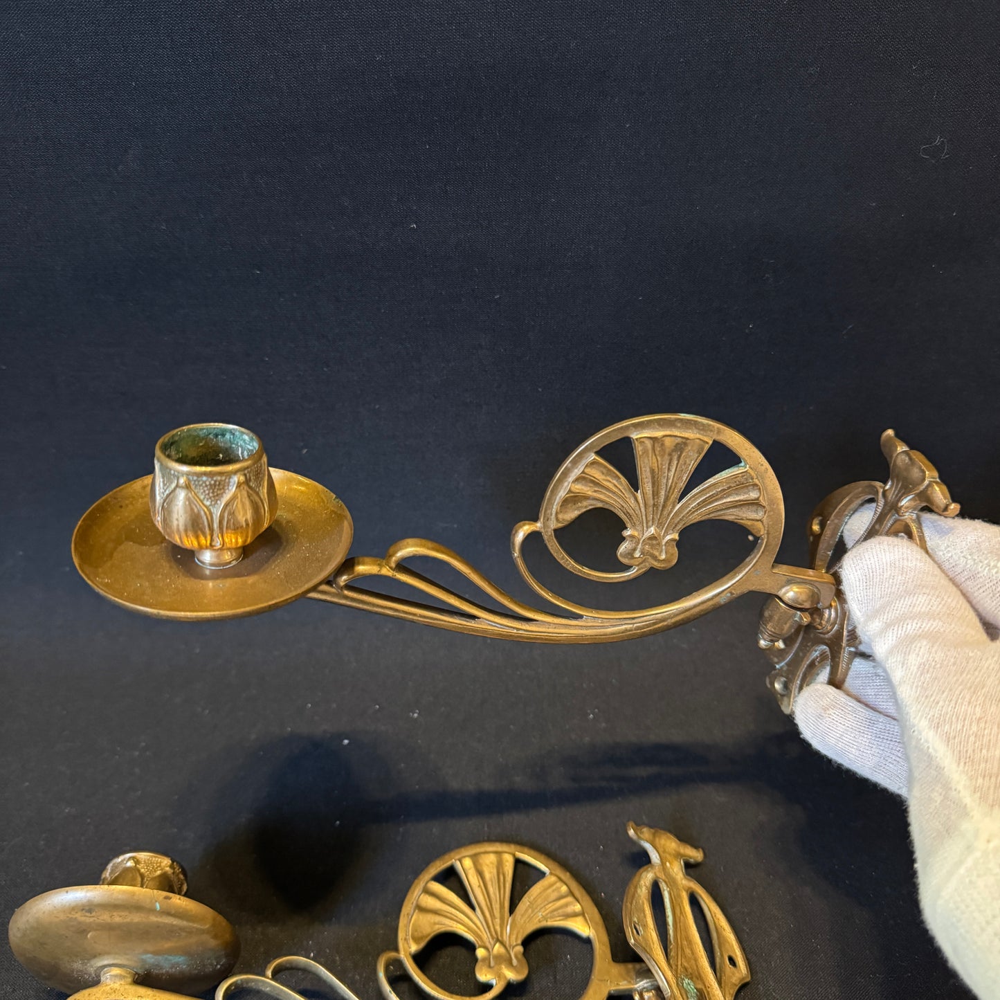 Antique ca 1920. Brass Piano Candle Sconces. Art Nouveau Jugendstill