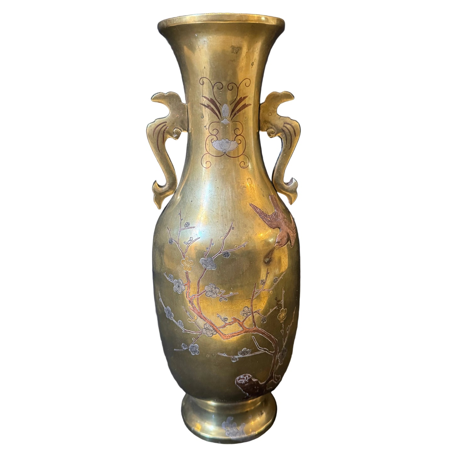 Antique early 1900s Japanese Meiji Mixed Metal Bronze Large Vase.