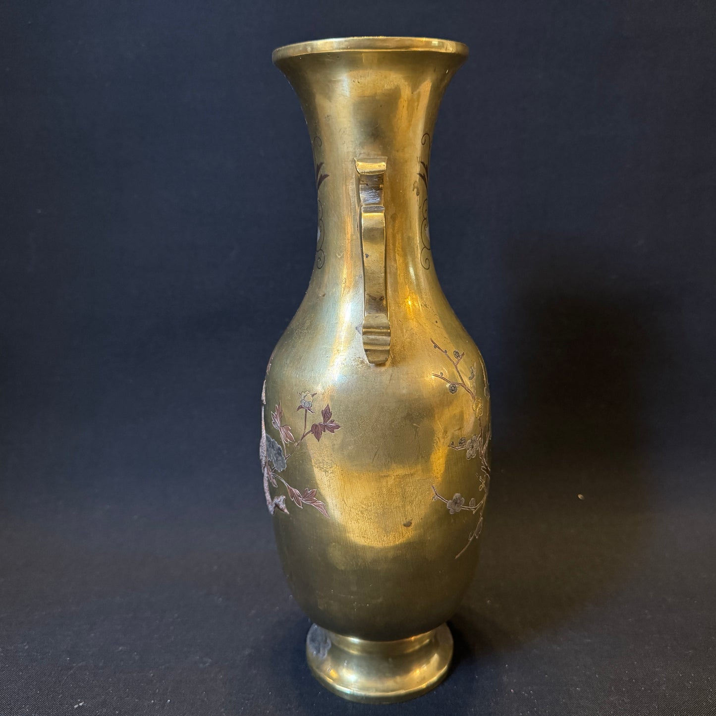 Antique early 1900s Japanese Meiji Mixed Metal Bronze Large Vase.
