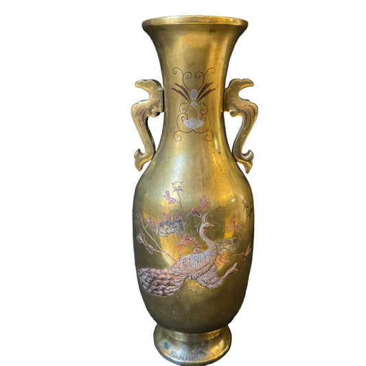 Antique early 1900s Japanese Meiji Mixed Metal Bronze Large Vase.