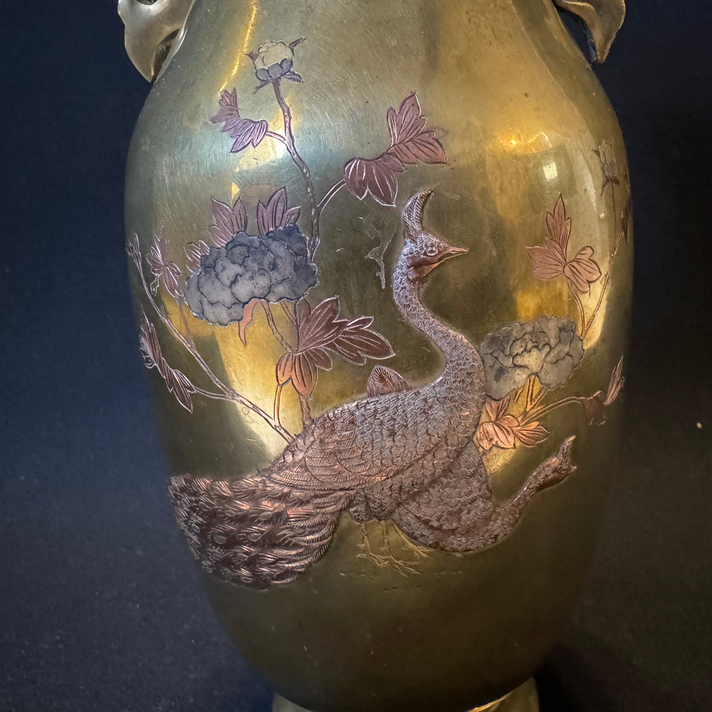 Antique early 1900s Japanese Meiji Mixed Metal Bronze Large Vase.