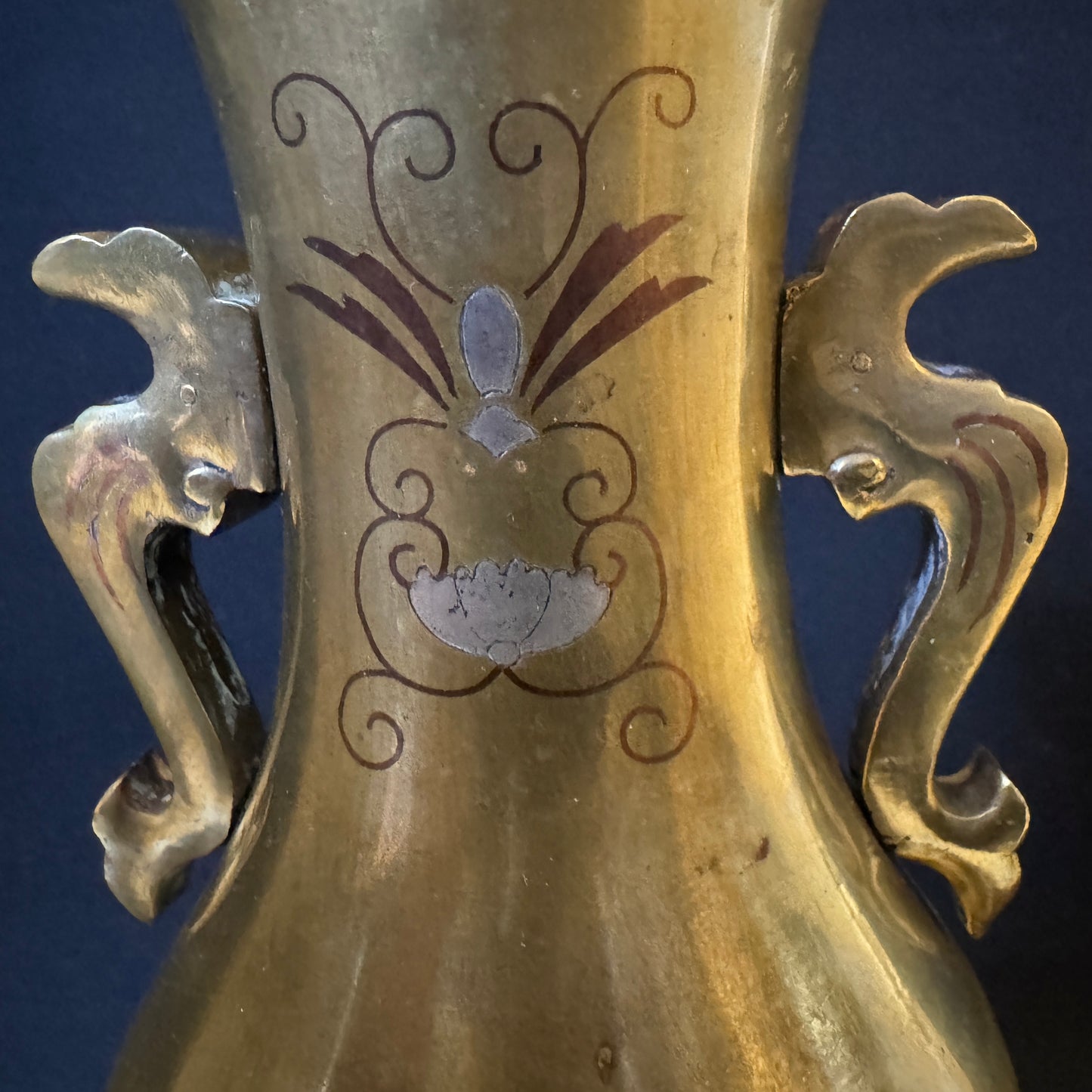 Antique early 1900s Japanese Meiji Mixed Metal Bronze Large Vase.