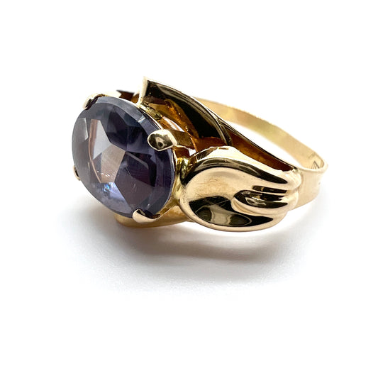 Ceson, Sweden year 1960. Vintage 18k Gold Synthetic Sapphire Ring.
