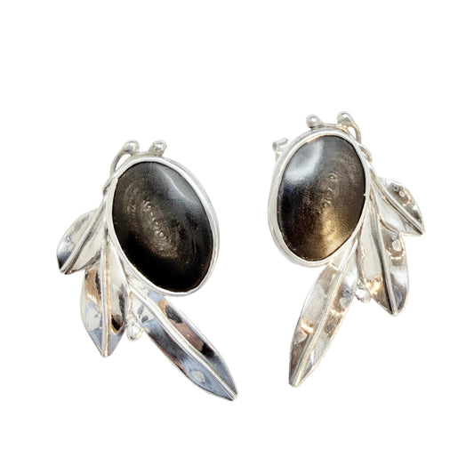 Vintage 950 Sterling Silver Buffalo Horn (prob) Large Pair of Earrings. Signed.