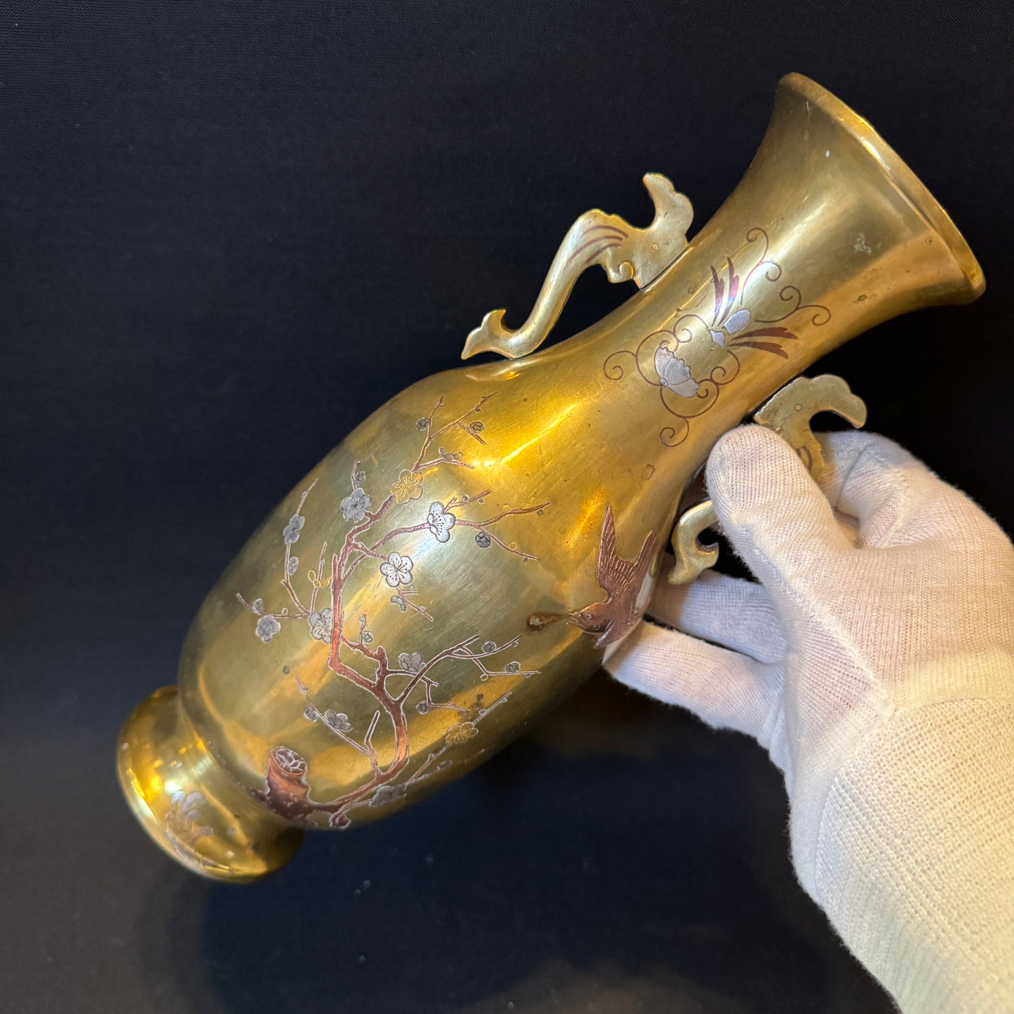 Antique early 1900s Japanese Meiji Mixed Metal Bronze Large Vase.