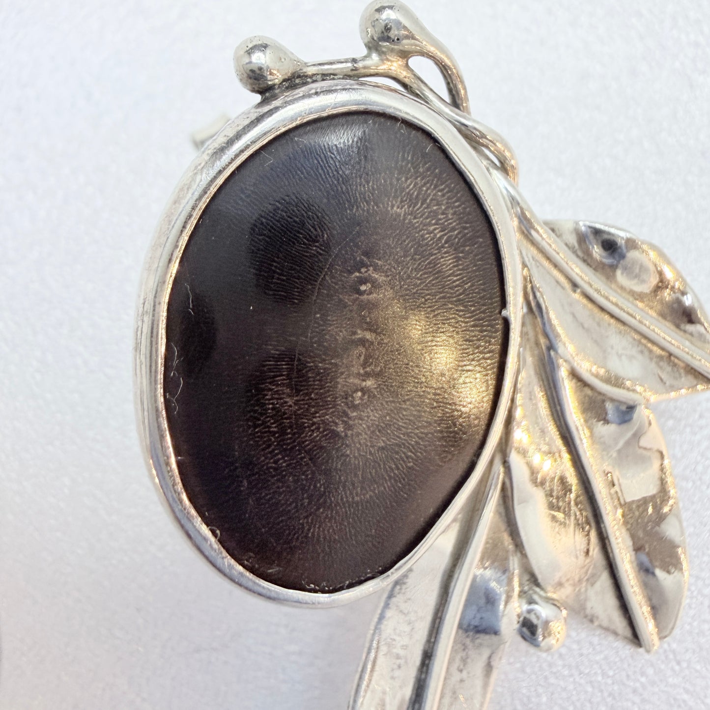 Vintage 950 Sterling Silver Buffalo Horn (prob) Large Pair of Earrings. Signed.