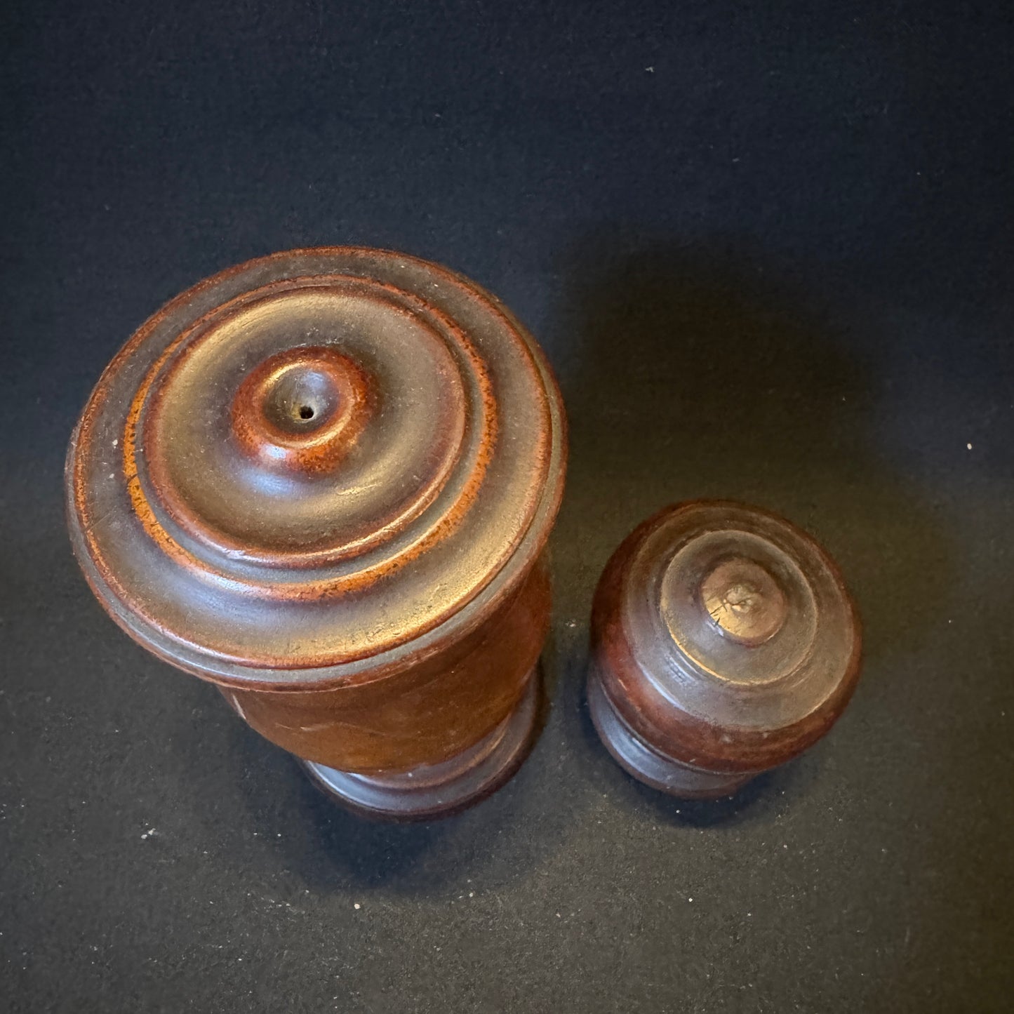 2 mid 1800s Treen Pedestal Box with Lid