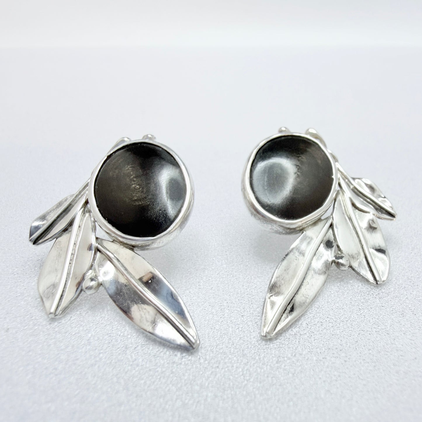Vintage 950 Sterling Silver Buffalo Horn (prob) Large Pair of Earrings. Signed.