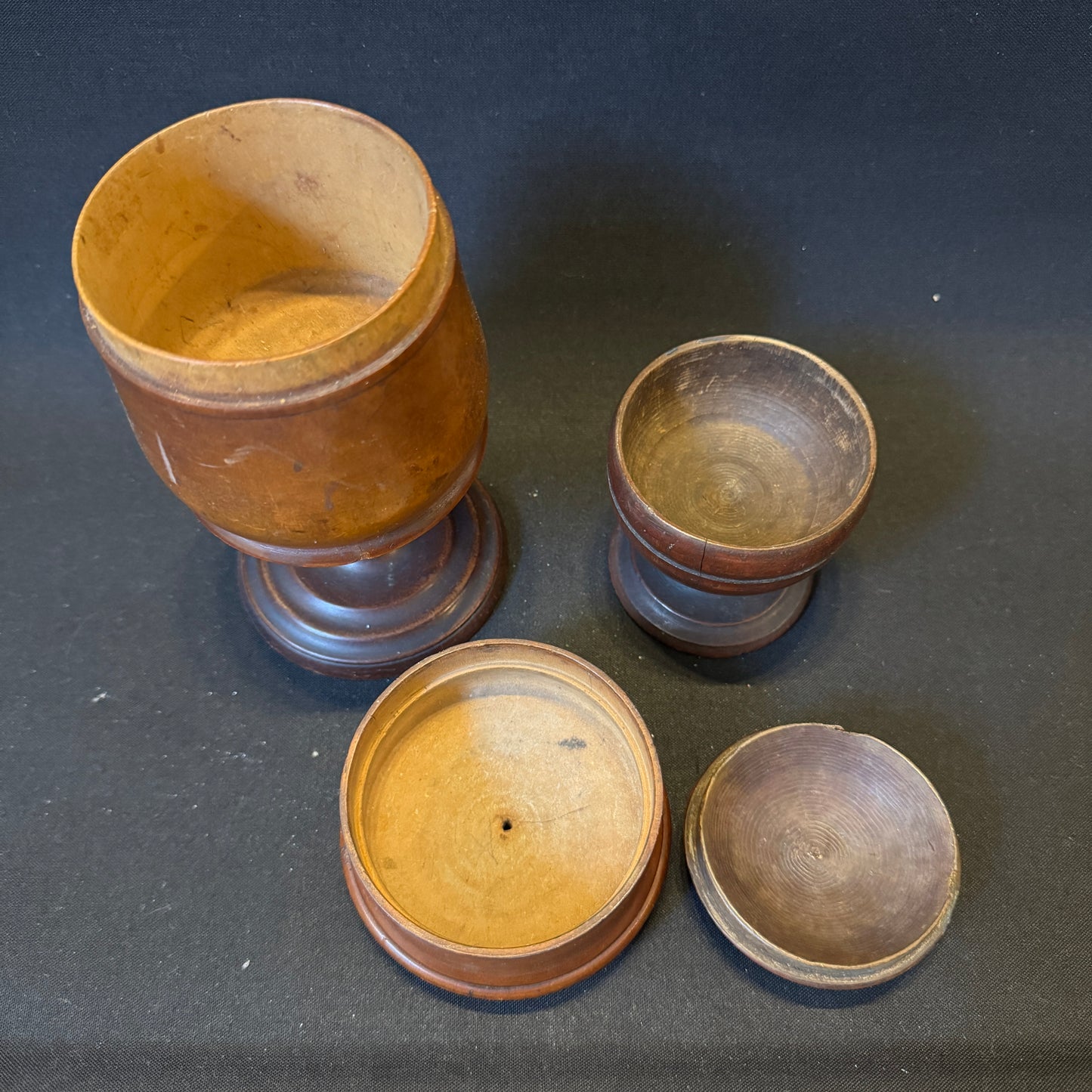 2 mid 1800s Treen Pedestal Box with Lid