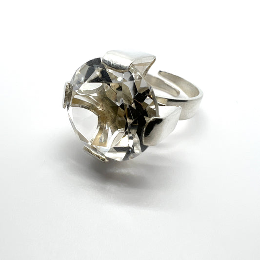 Vintage Modernist Scandinavian 830 Silver Rock Crystal Ring.