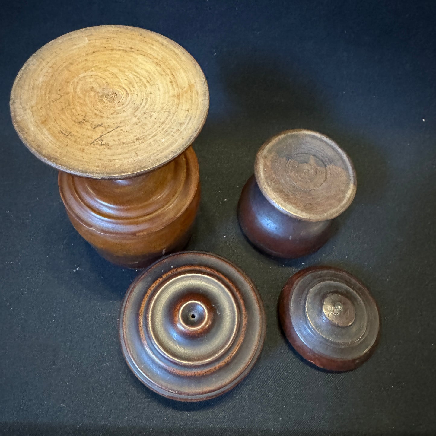 2 mid 1800s Treen Pedestal Box with Lid