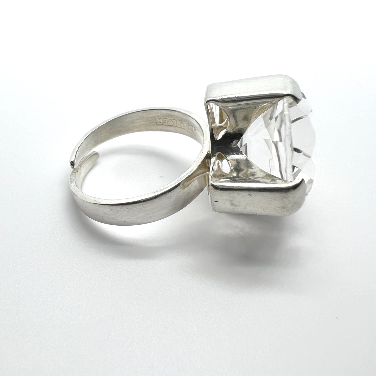 Vintage Modernist Scandinavian 830 Silver Rock Crystal Ring.