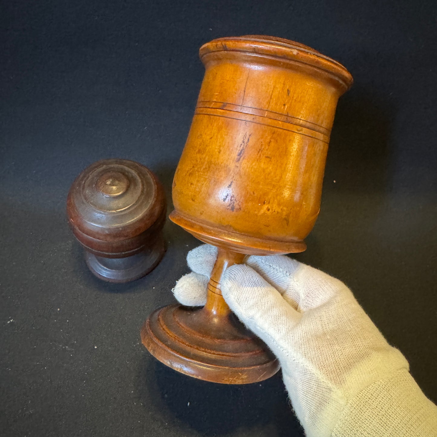 2 mid 1800s Treen Pedestal Box with Lid