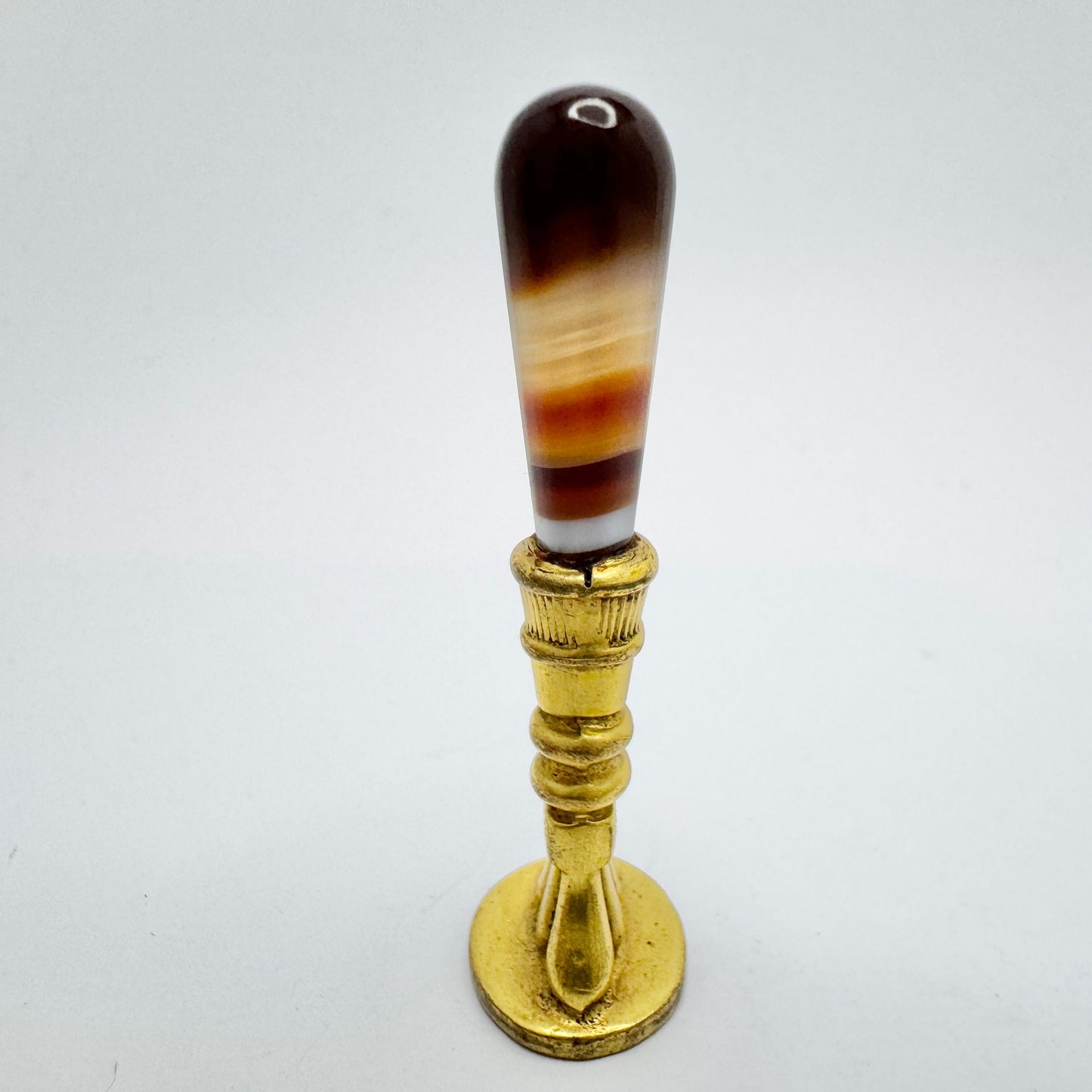 Antique Agate Yellow Metal Wax Seal Stamp "LH"