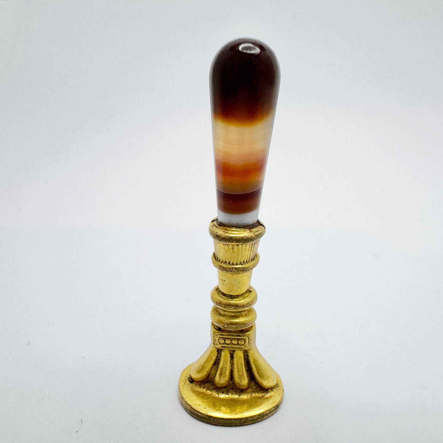 Antique Agate Yellow Metal Wax Seal Stamp "LH"