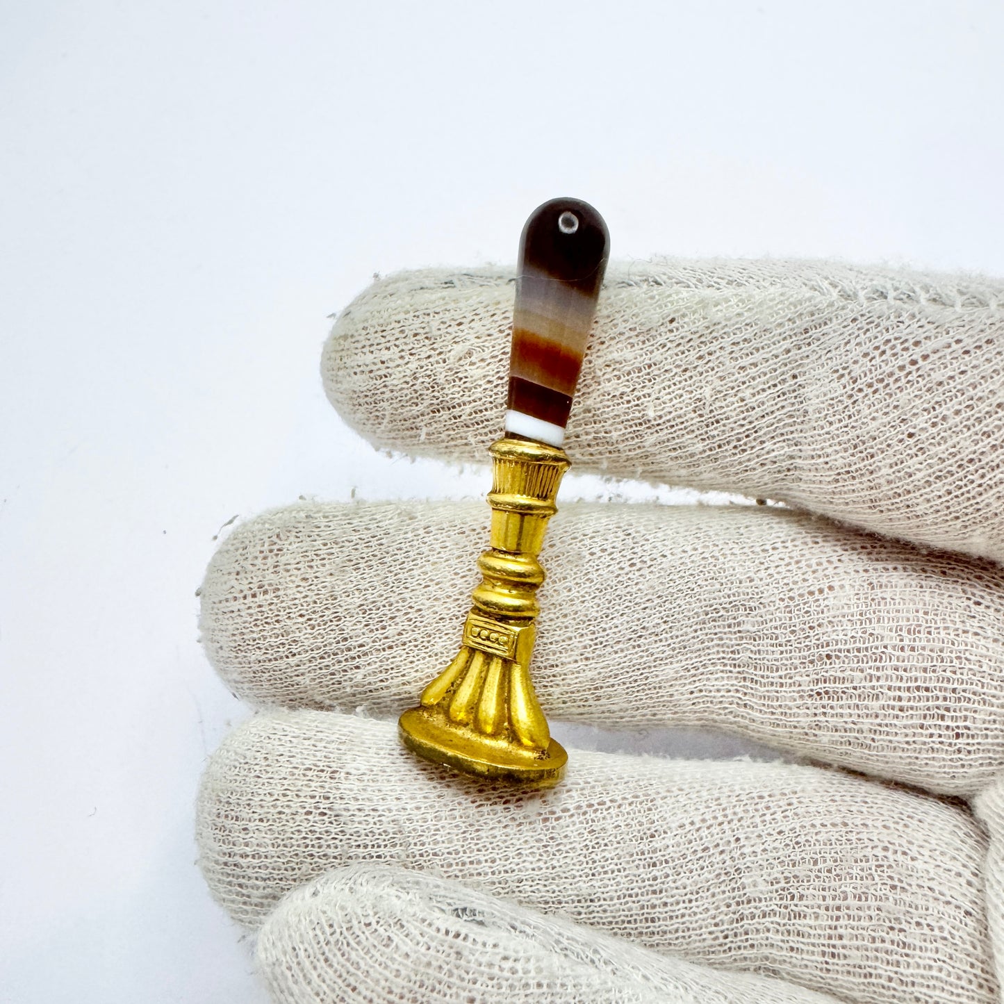 Antique Agate Yellow Metal Wax Seal Stamp "LH"