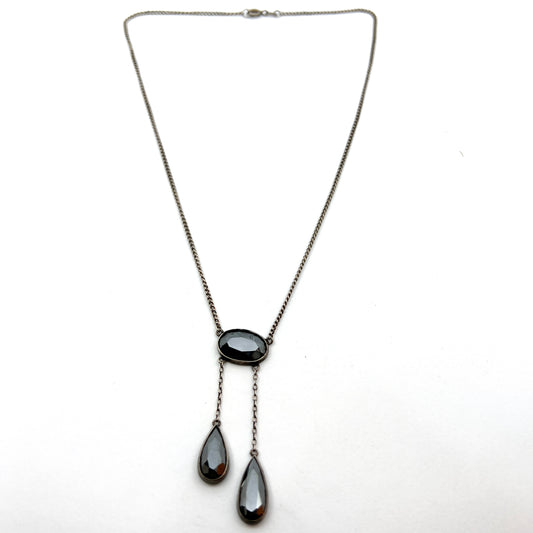 Antique Early 1900s. Solid Silver Hematite Negligee Necklace.