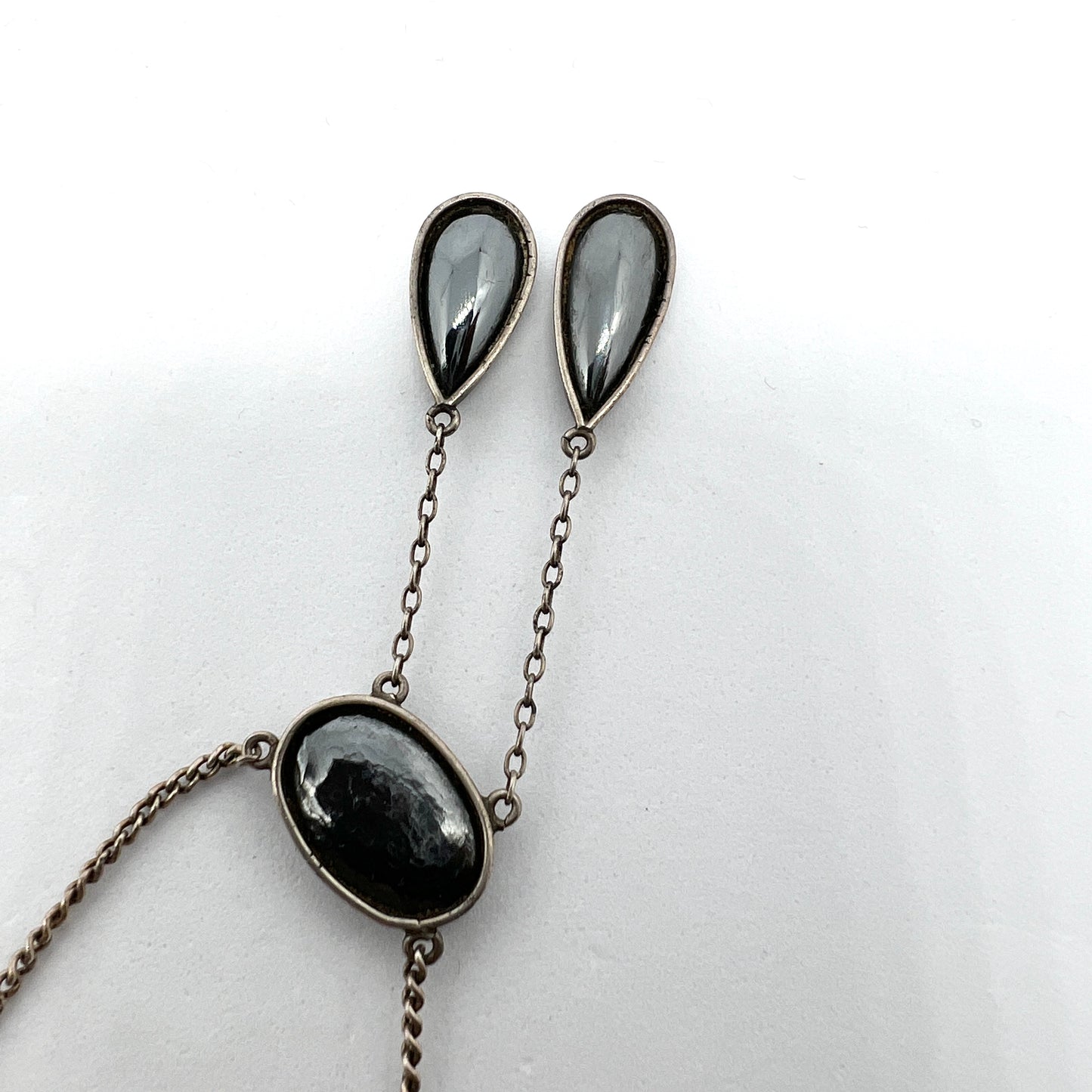 Antique Early 1900s. Solid Silver Hematite Negligee Necklace.