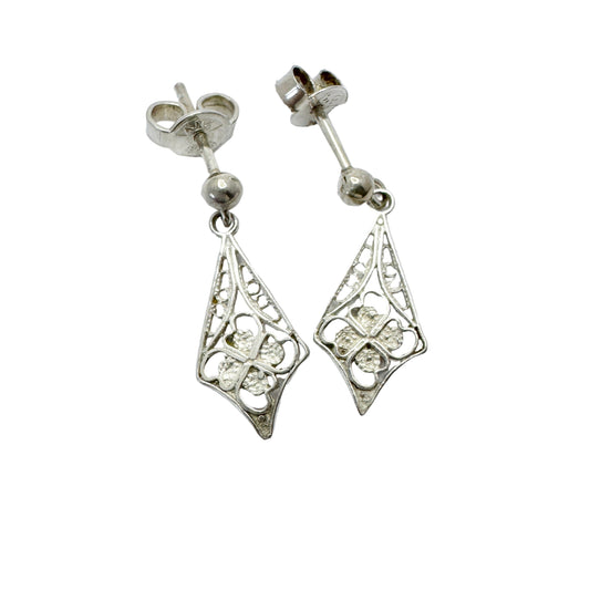 Vintage ca 1930s Solid Silver Filigree Earrings. Prob Denmark.
