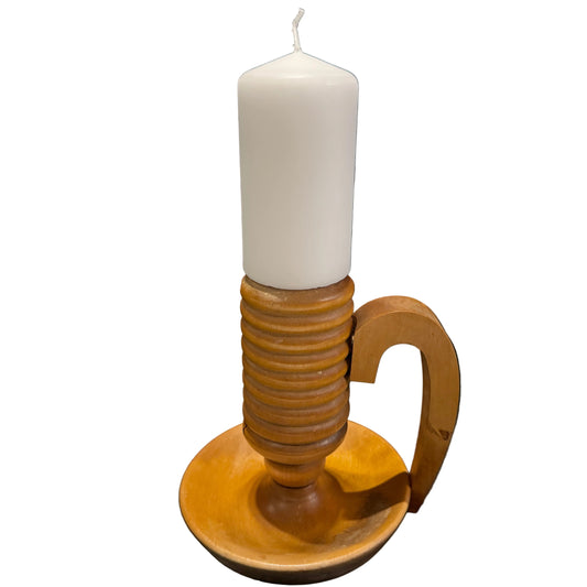 Large Vintage 1950-60s Scandinavian Wood Chamberstick Candleholder