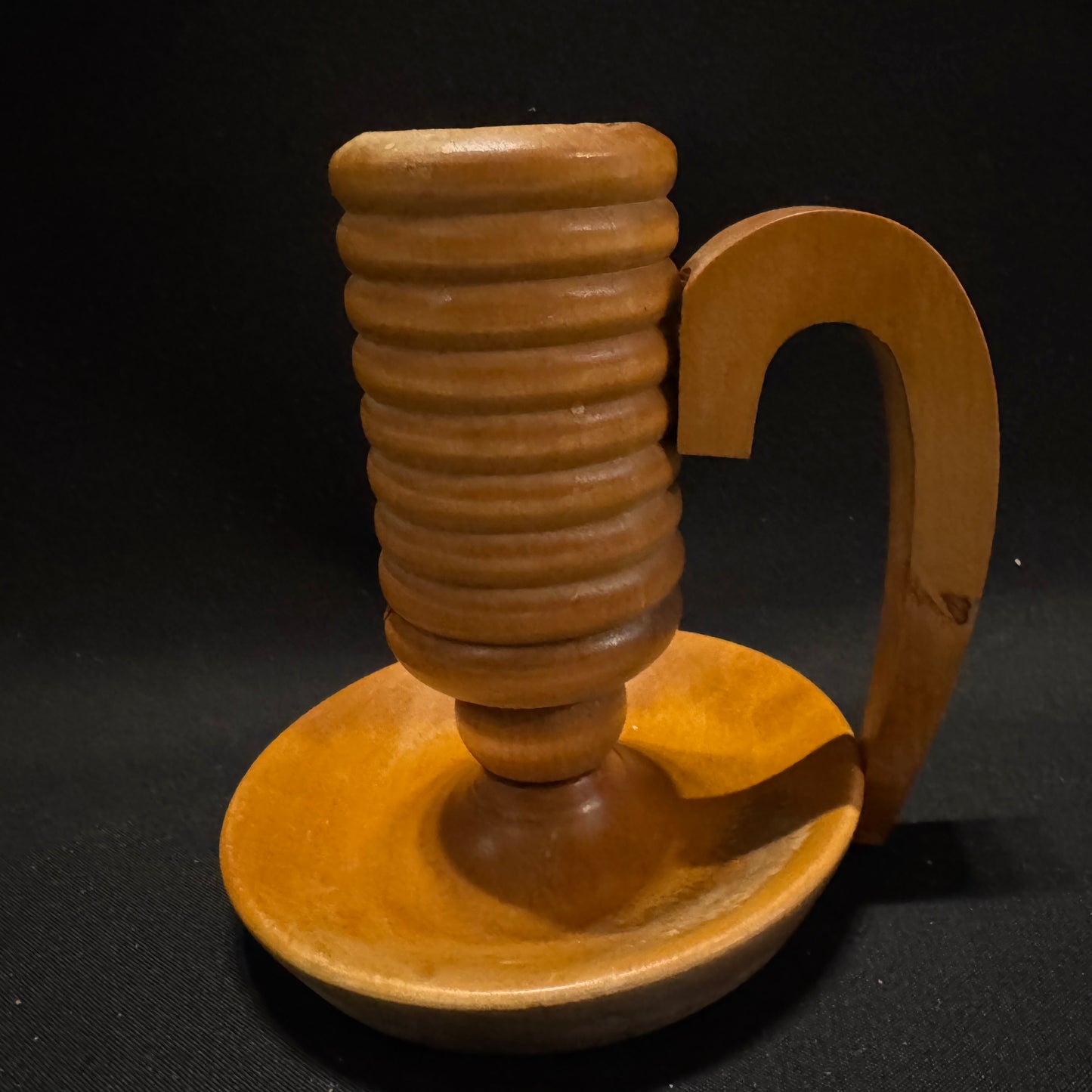 Large Vintage 1950-60s Scandinavian Wood Chamberstick Candleholder