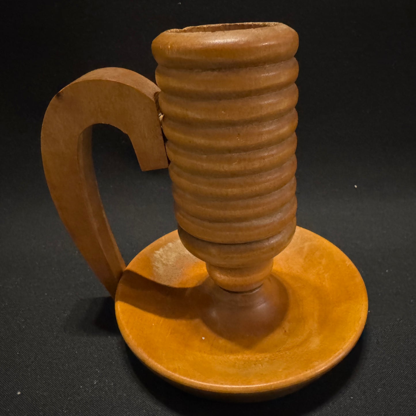 Large Vintage 1950-60s Scandinavian Wood Chamberstick Candleholder