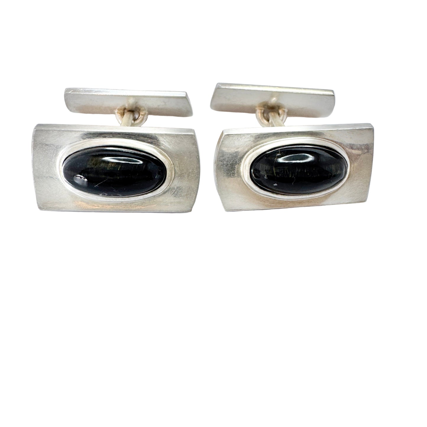Elis Kauppi, Kupittaan Kulta Finland 1965. Vintage Solid Silver Obsidian Cufflinks