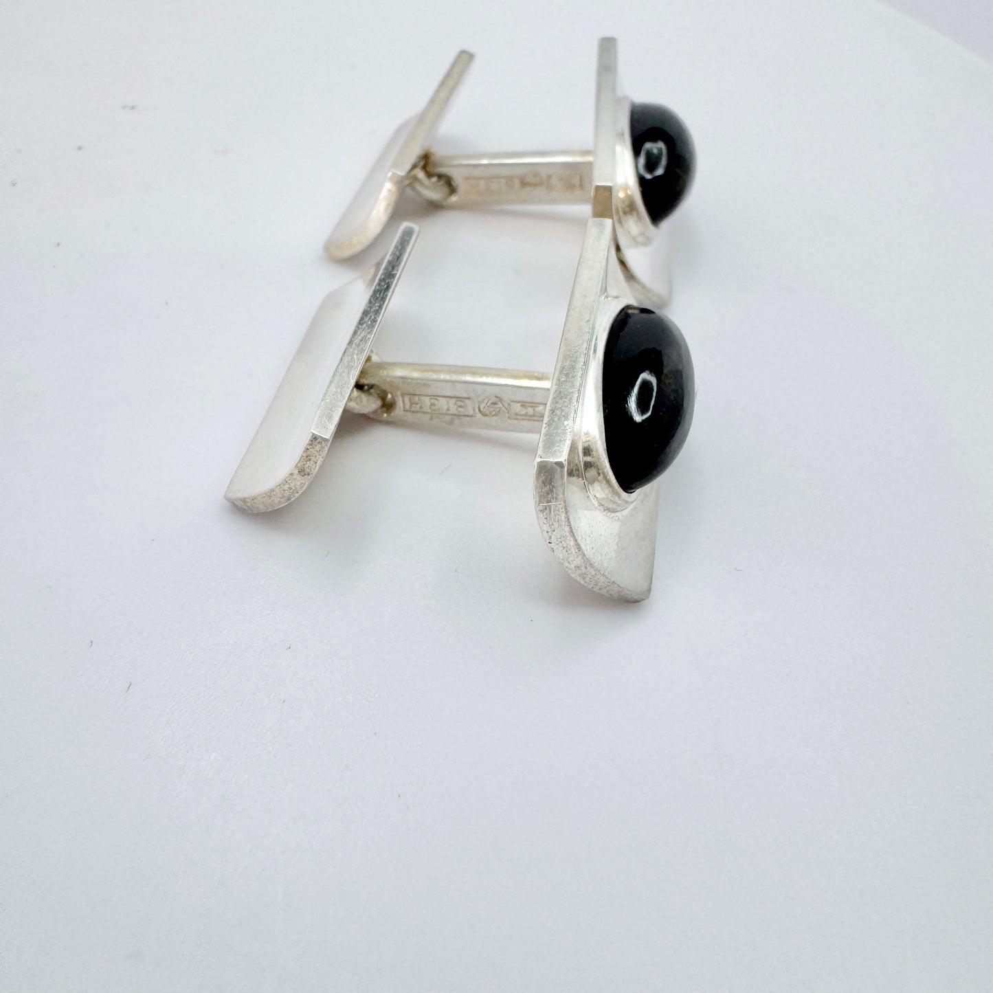 Elis Kauppi, Kupittaan Kulta Finland 1965. Vintage Solid Silver Obsidian Cufflinks