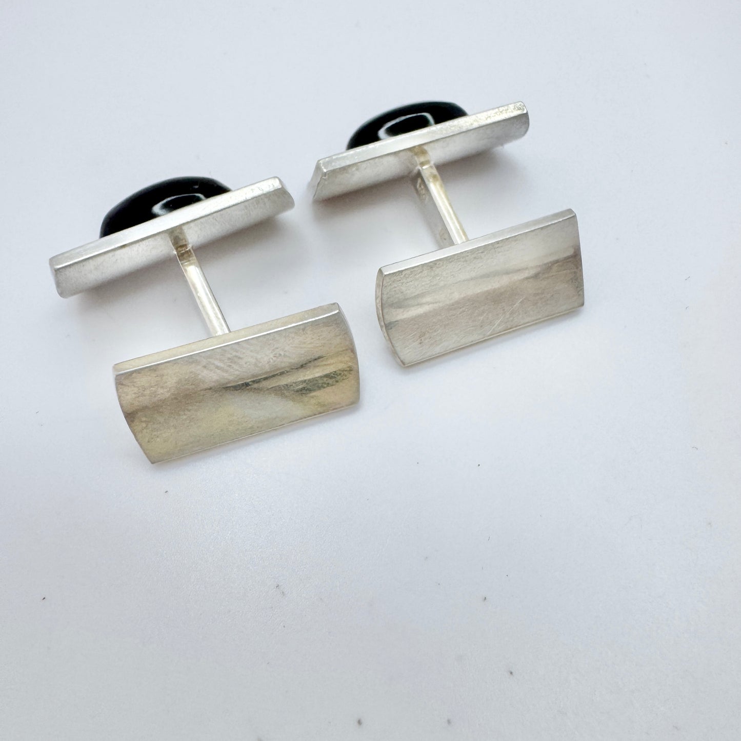 Elis Kauppi, Kupittaan Kulta Finland 1965. Vintage Solid Silver Obsidian Cufflinks