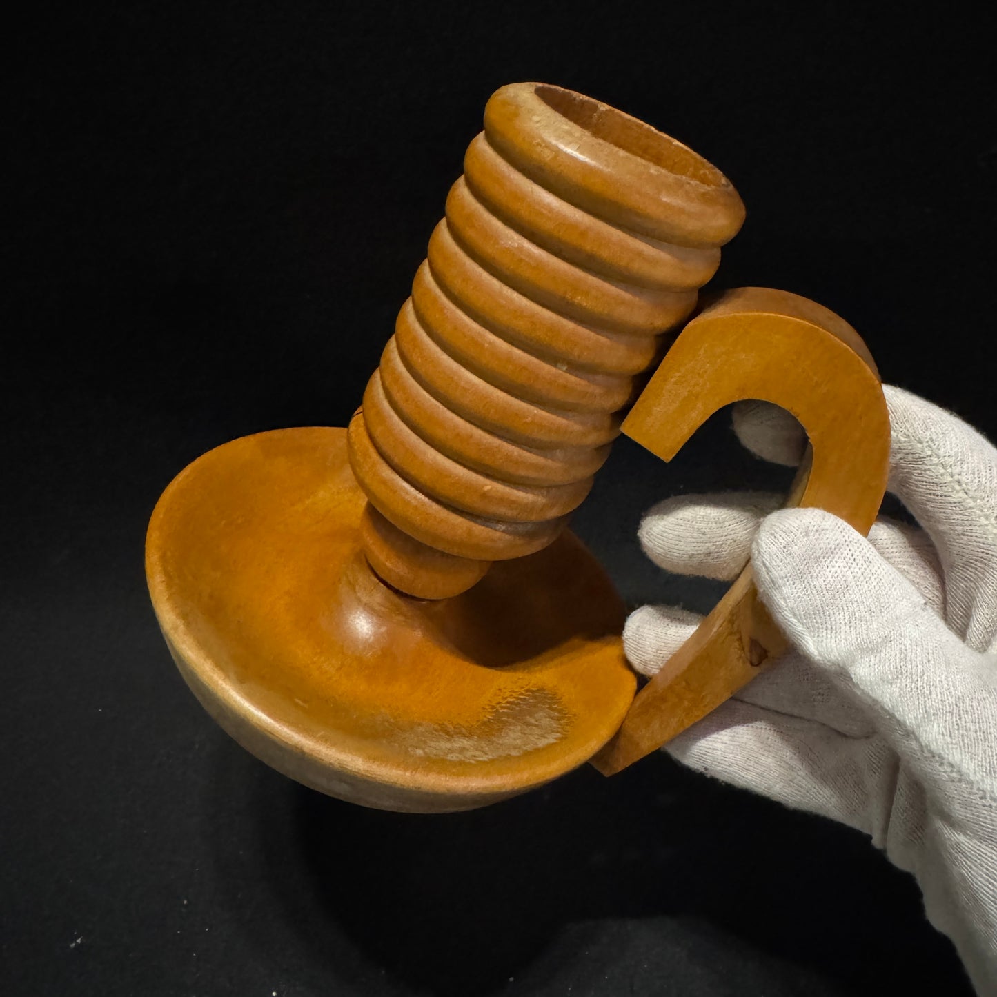 Large Vintage 1950-60s Scandinavian Wood Chamberstick Candleholder