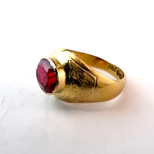 J W Allan Andersson, Sweden 1940s 18k Gold Synthetic Ruby Ring.