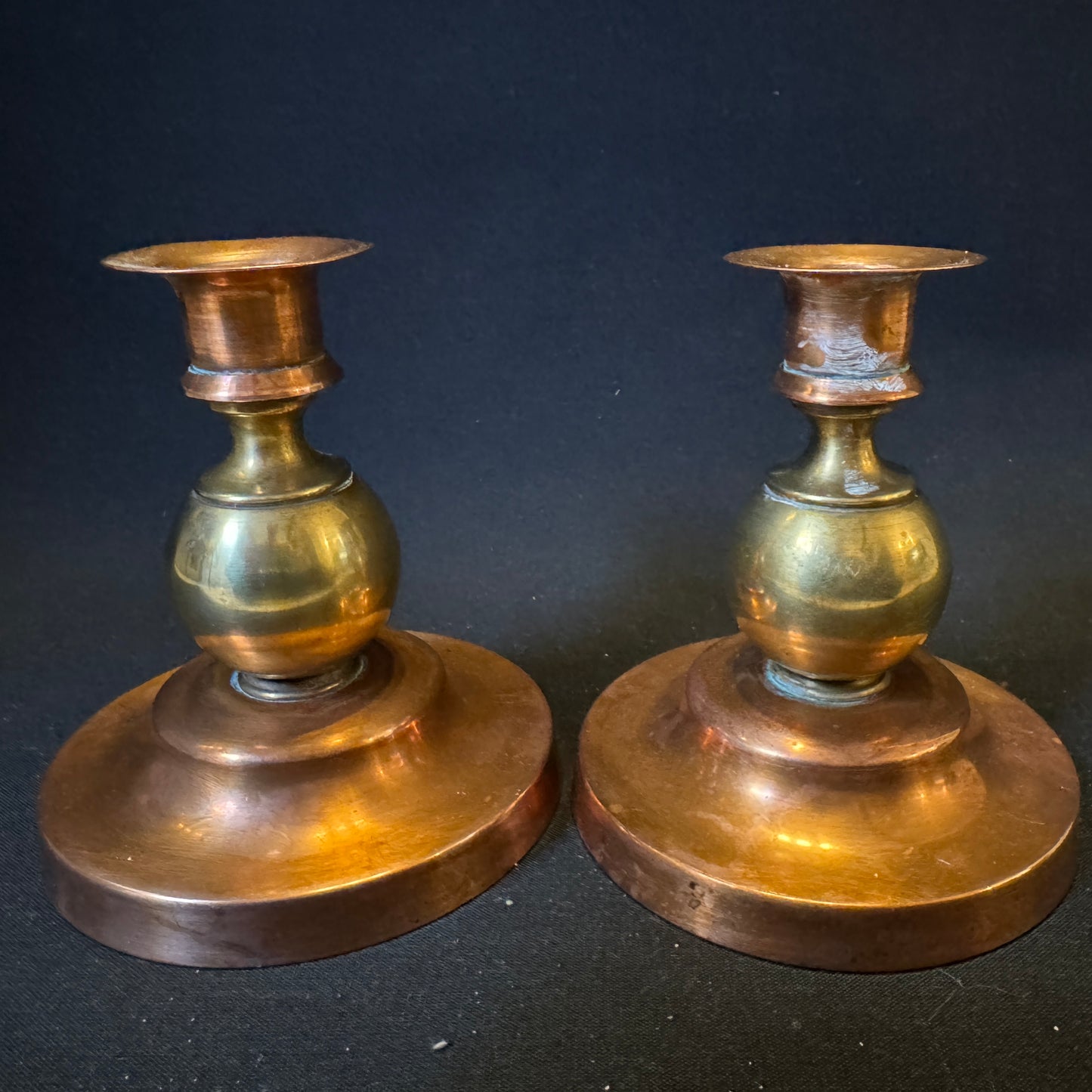 Vintage 1940s. Mid-Century Modern Copper Brass Candlesticks