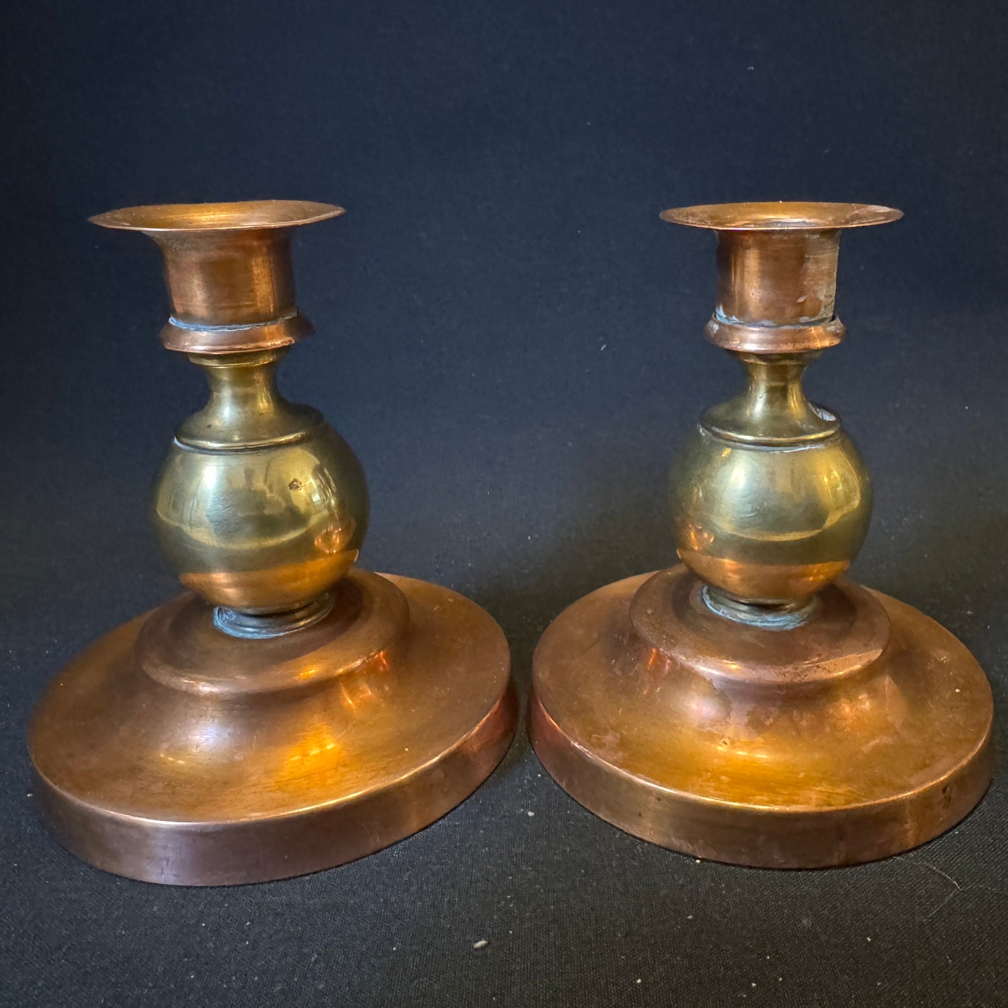 Vintage 1940s. Mid-Century Modern Copper Brass Candlesticks