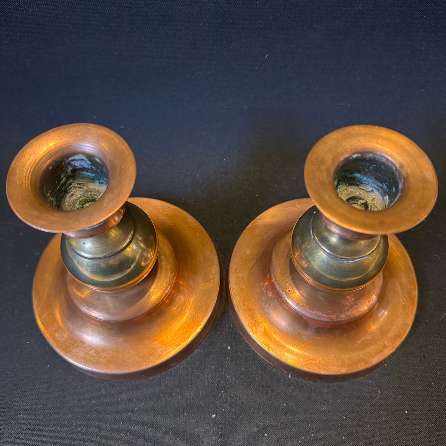 Vintage 1940s. Mid-Century Modern Copper Brass Candlesticks