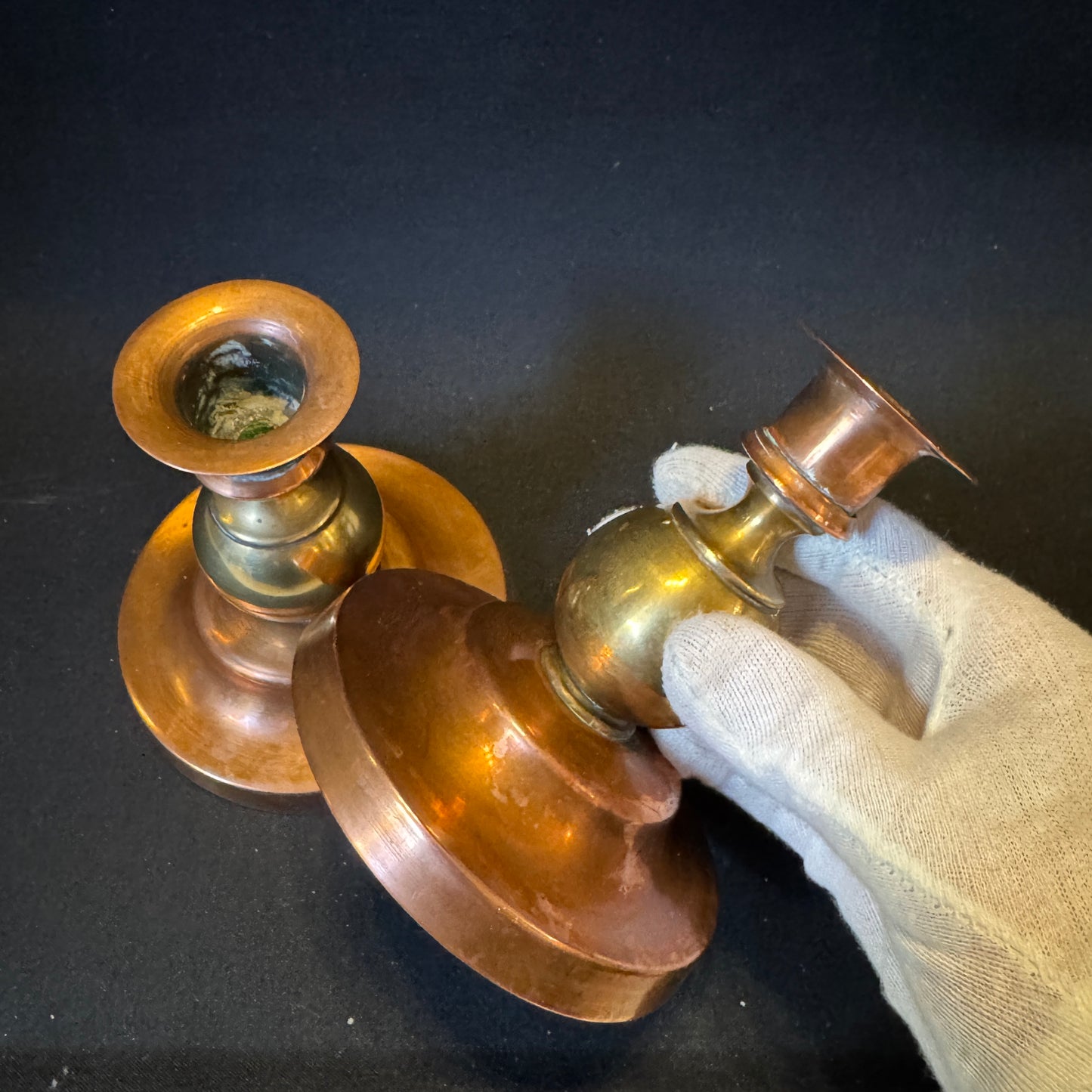 Vintage 1940s. Mid-Century Modern Copper Brass Candlesticks