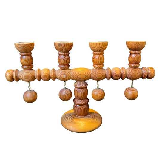 Sweden year 1977. Large Vintage Pine Wood Candle Holder Candelabra