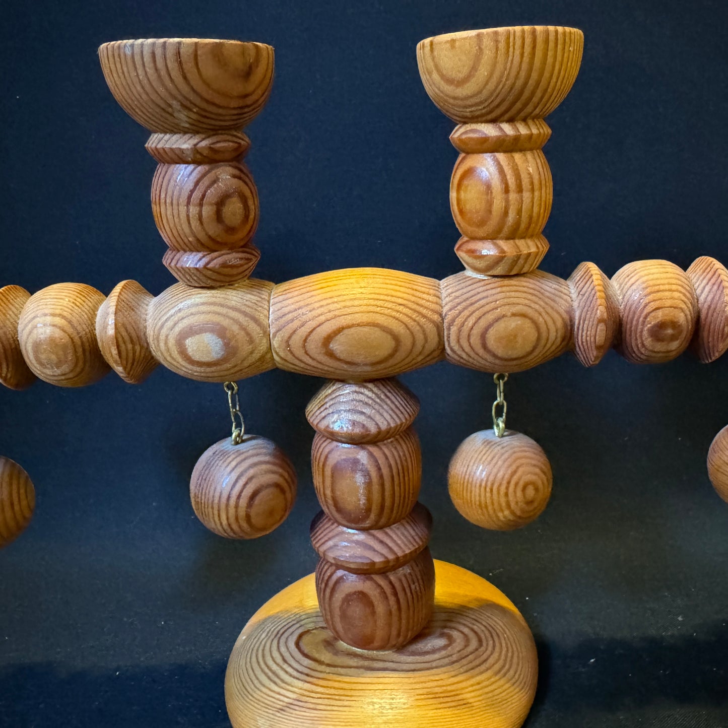 Sweden year 1977. Large Vintage Pine Wood Candle Holder Candelabra