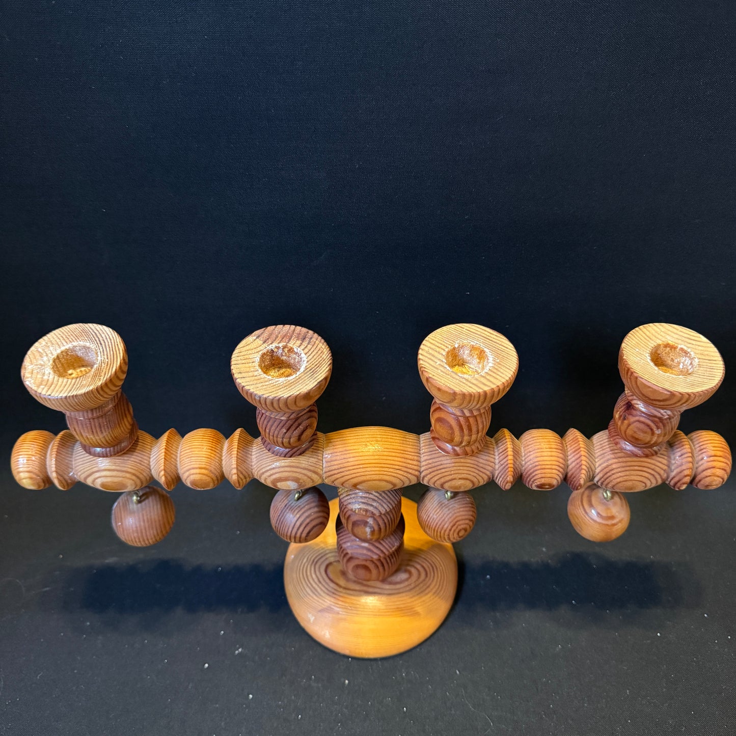 Sweden year 1977. Large Vintage Pine Wood Candle Holder Candelabra