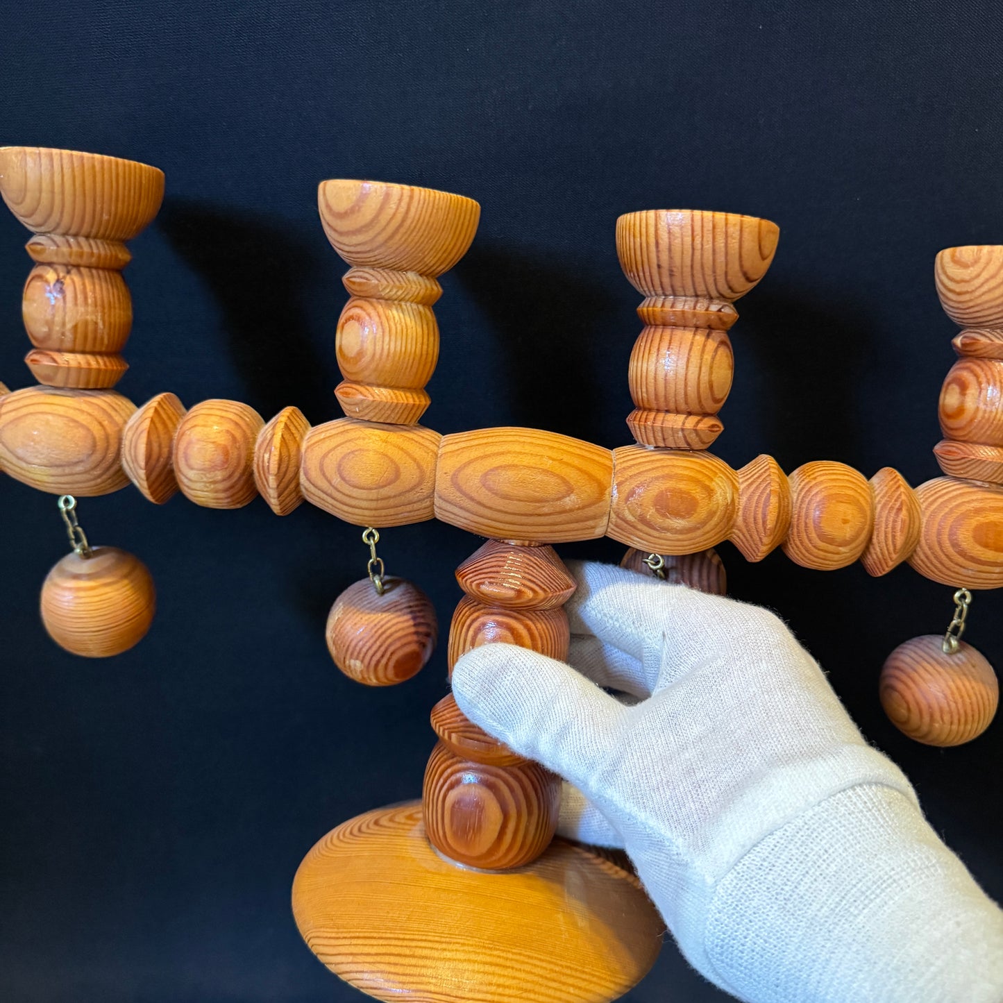 Sweden year 1977. Large Vintage Pine Wood Candle Holder Candelabra