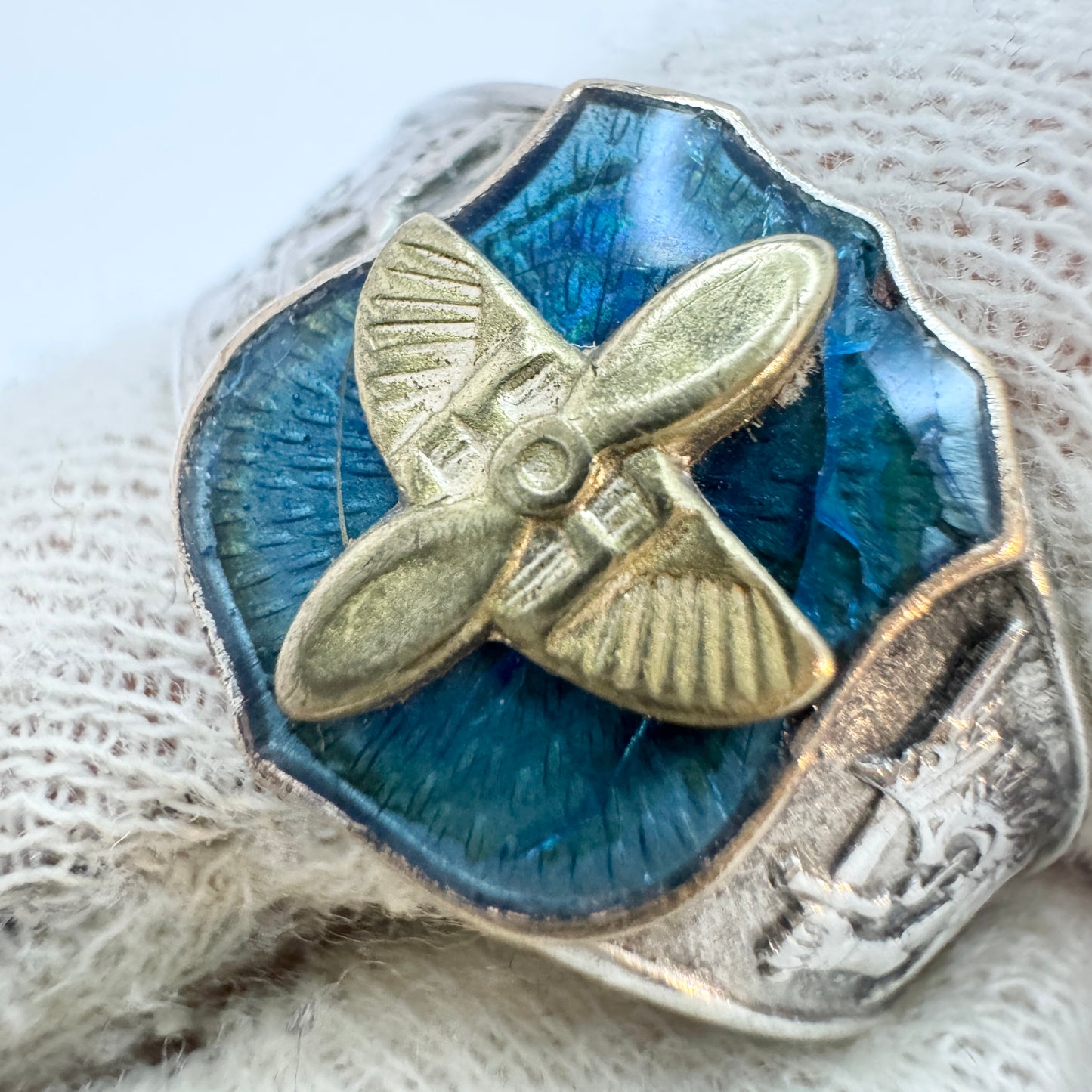 Finnish Airforce 1951. Vintage Solid Silver Enamel Ring.