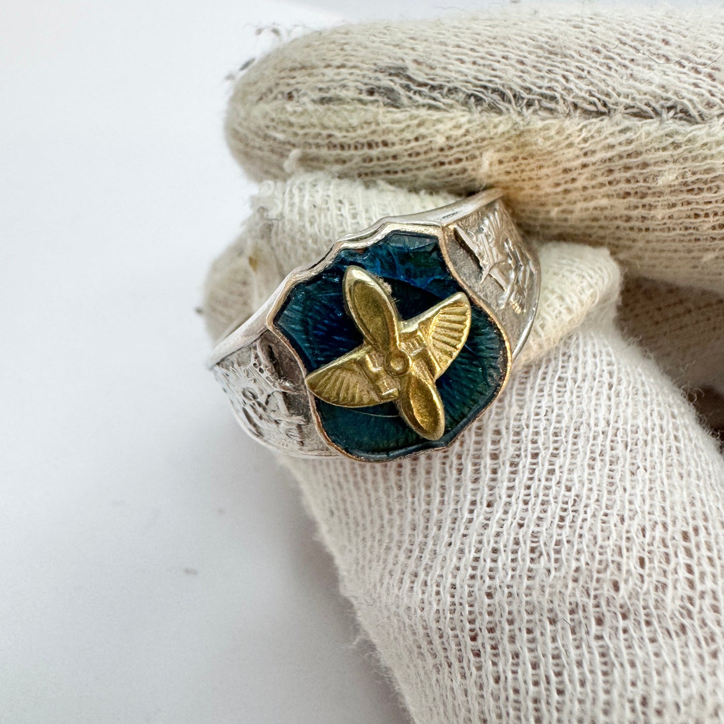 Finnish Airforce 1951. Vintage Solid Silver Enamel Ring.
