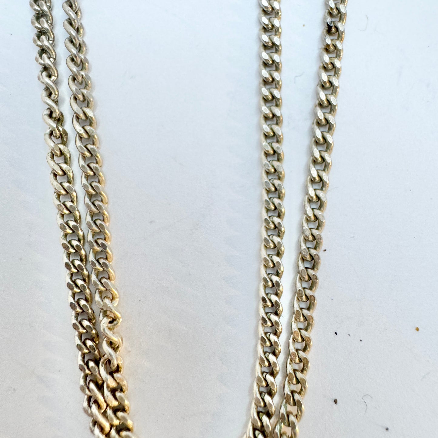 Vintage 1940-50s. Solid Silver Moonstone Pendant + Long Chain Necklace.