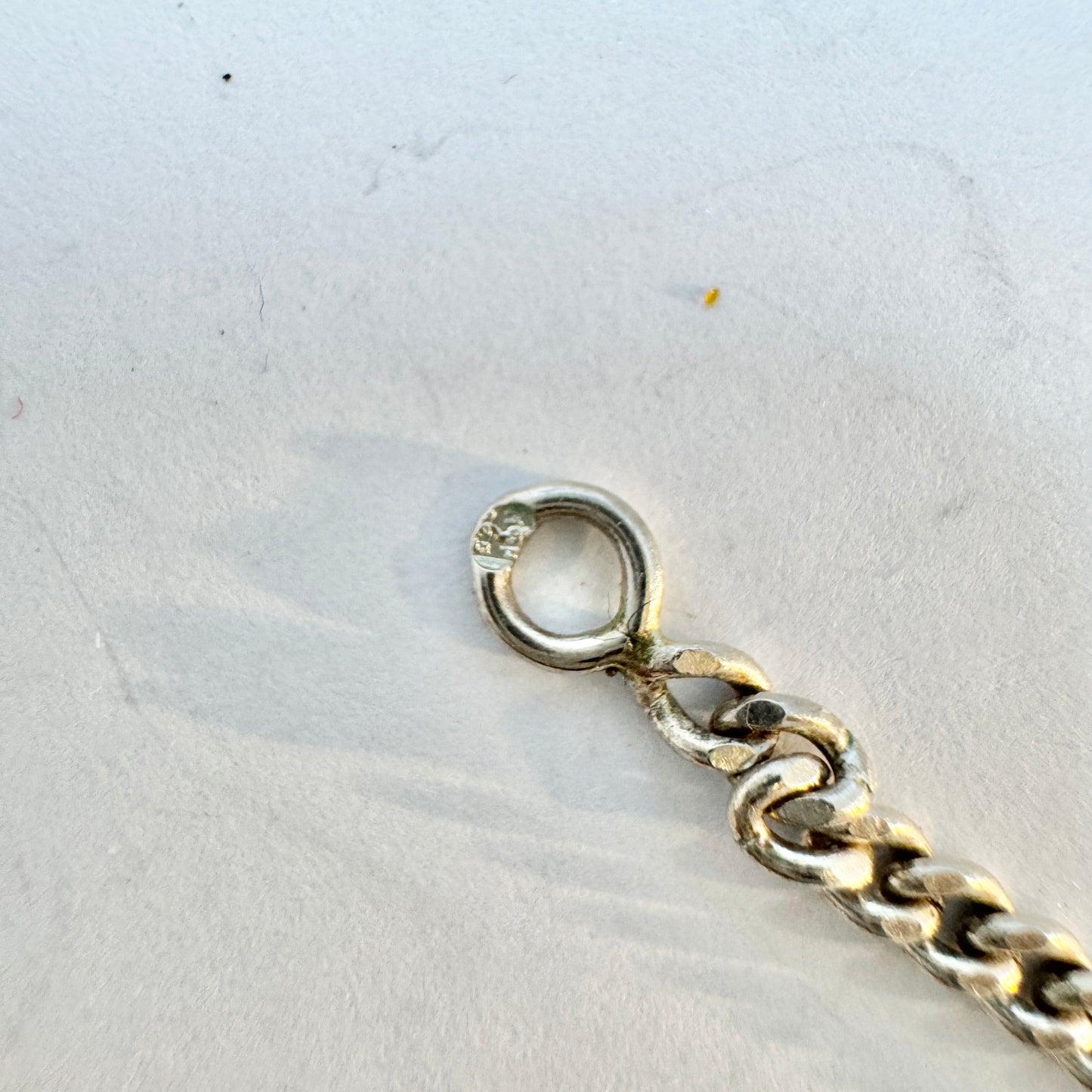 Vintage 1940-50s. Solid Silver Moonstone Pendant + Long Chain Necklace.