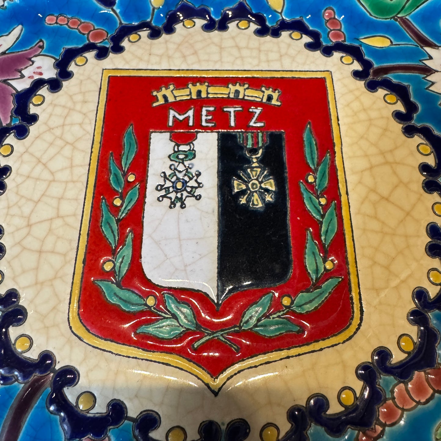 Longwy, France. Vintage Enamelled Earthenware Tray