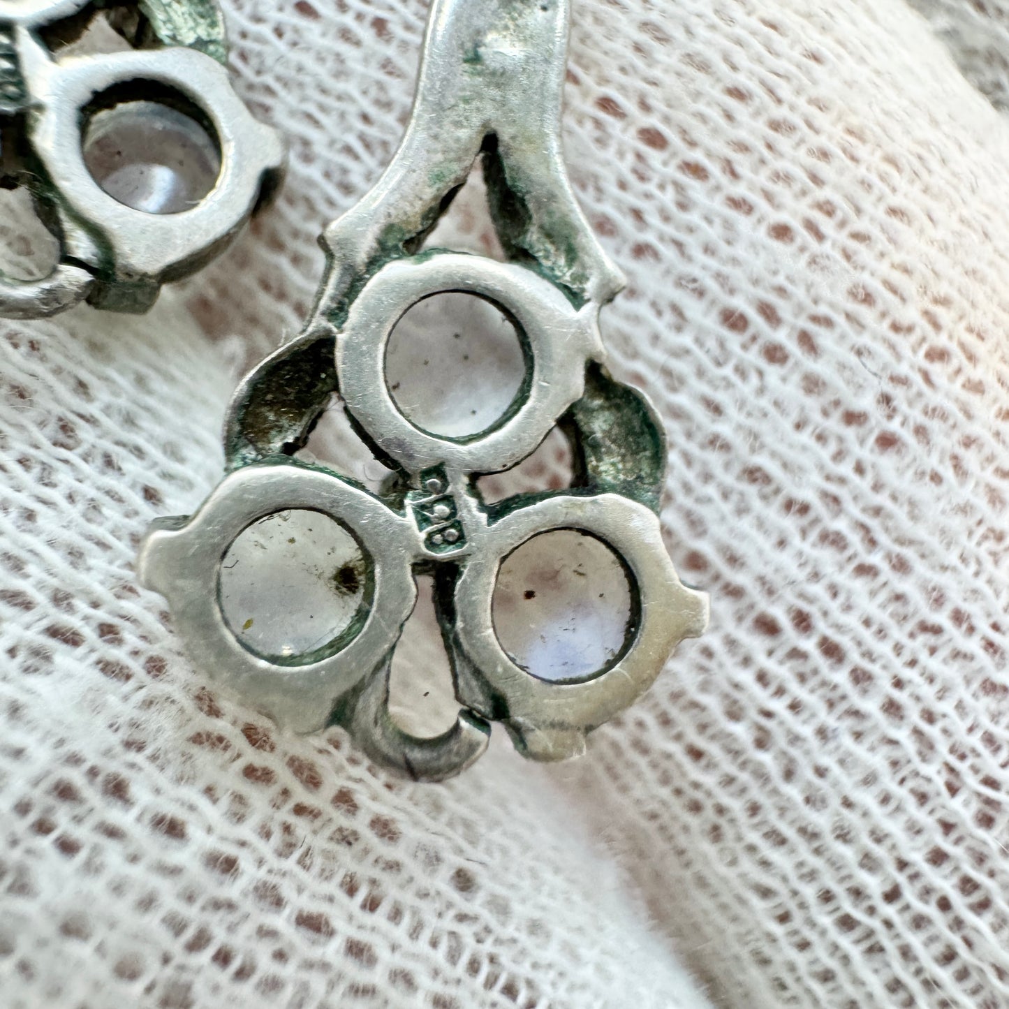 Vintage 1940-50s. Solid Silver Moonstone Pendant + Long Chain Necklace.